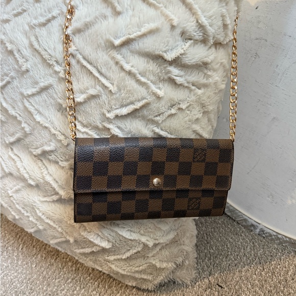 Louis Vuitton Damier Ebene Wallet on Chain with Gold Chain Strap - Picture 2 of 15